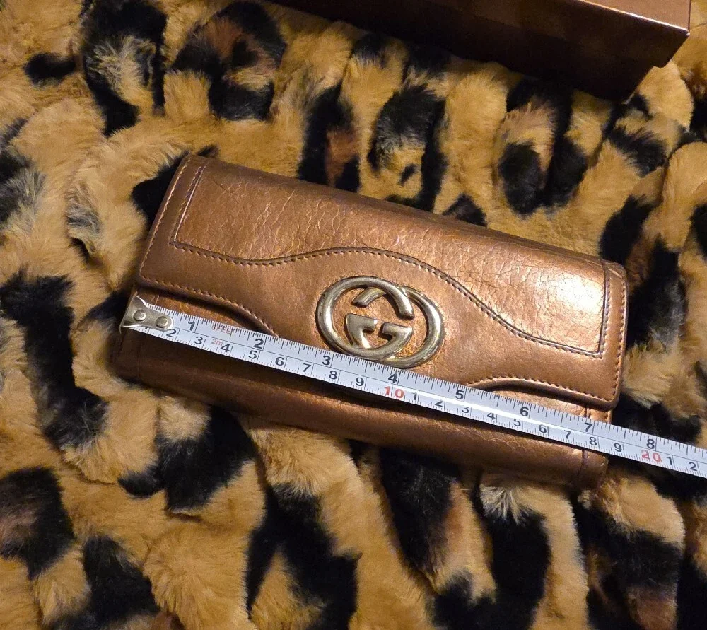 Gucci Metallic Brown Leather Continental Wallet with Double G